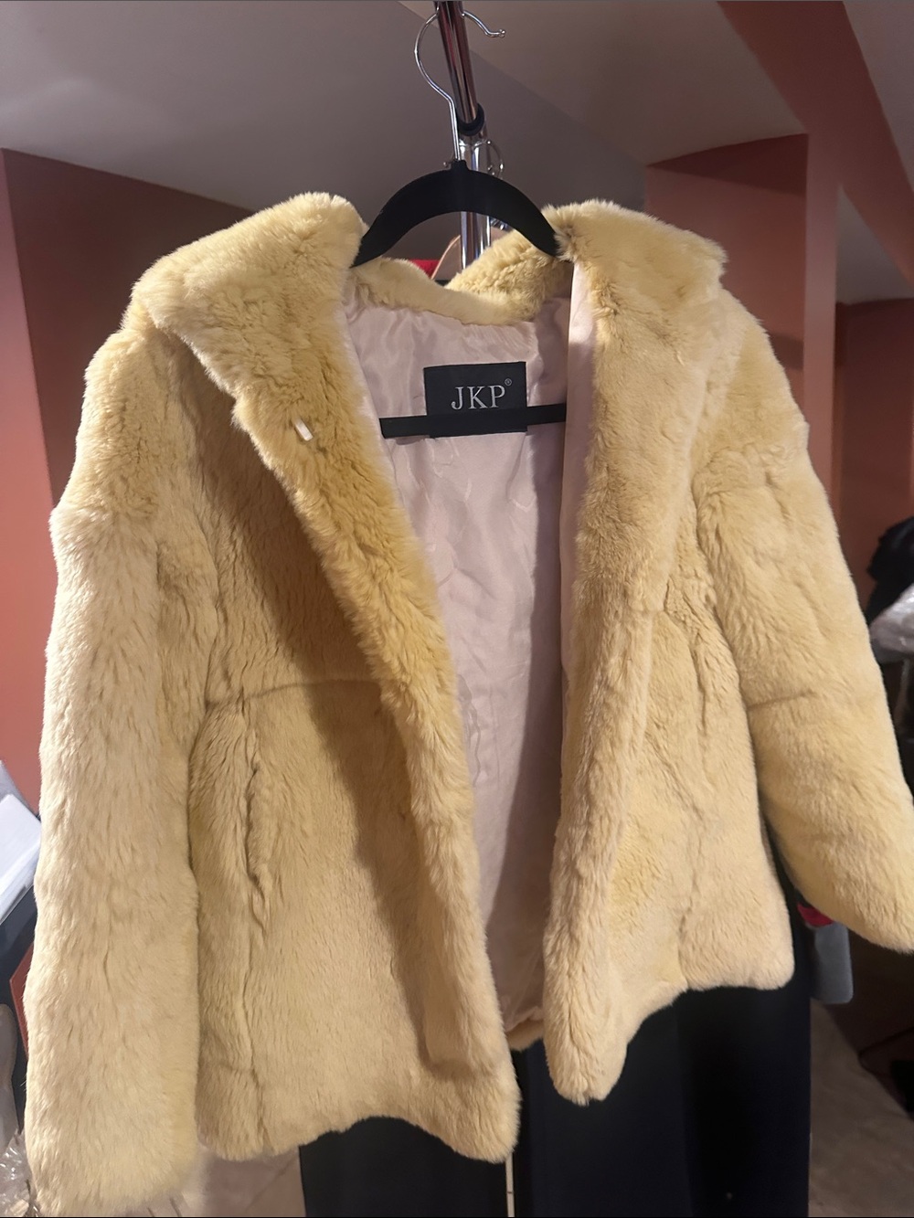 Cream Faux Fur Hooded Jacket for Women
